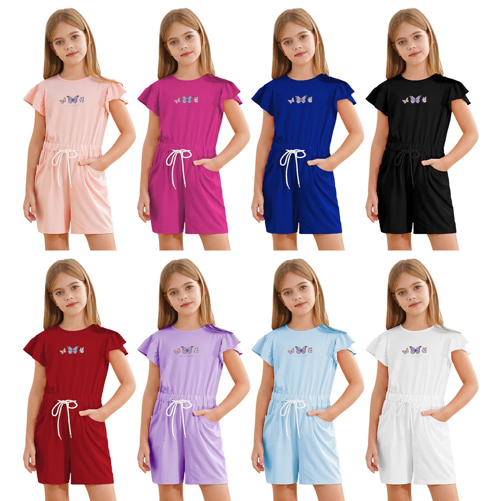 Kids Girls Overalls With Pockets Jumpsuits Preppy Clothes Rompers Outdoor