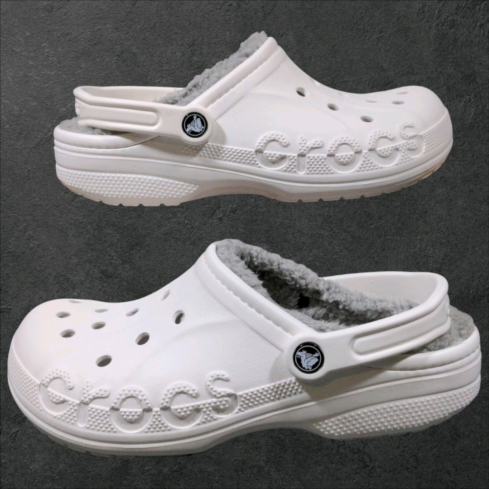 Crocs Baya Lined Clogs Men's 10 Women's 12 White Slip on Faux Fur