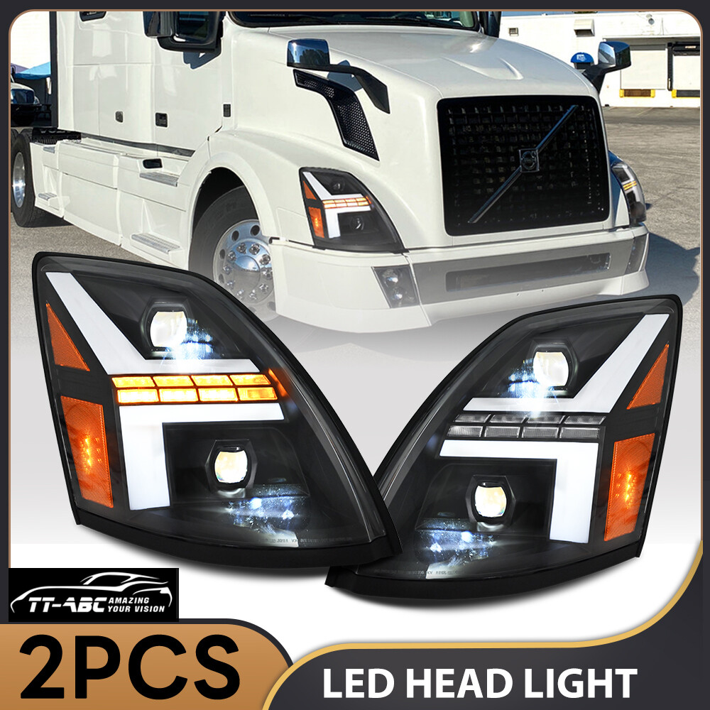 Black LED Headlight Assembly for Volvo VN VNL VNM VNX 2004-2018