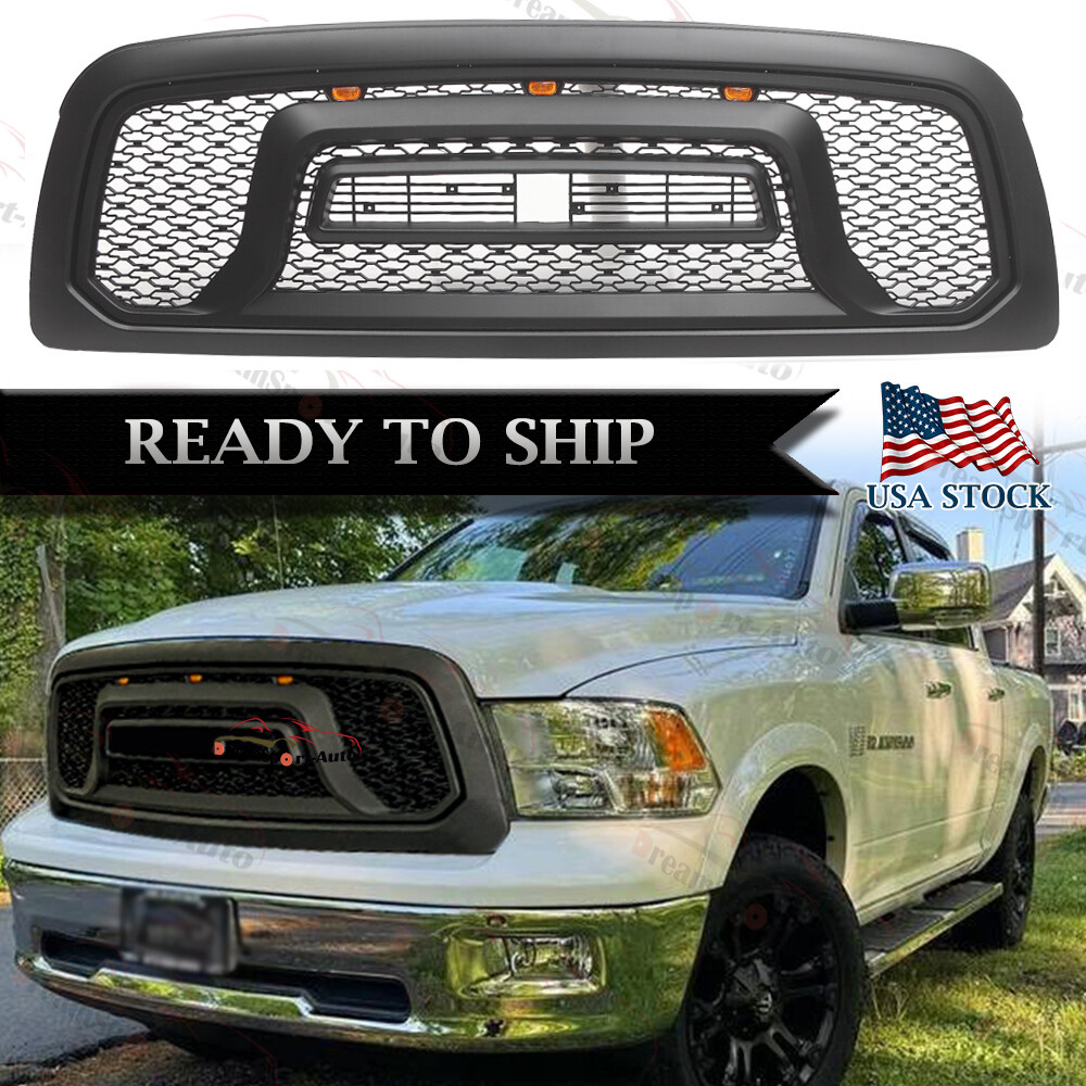 Front Grille for 2009-2012 Dodge Ram 1500 Black w/Letters LED Accessories Grill