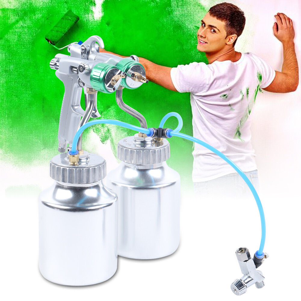 Handheld Automatic Polyurethane Spray Gun Foam Sprayer Double Head+2*1L Tank New