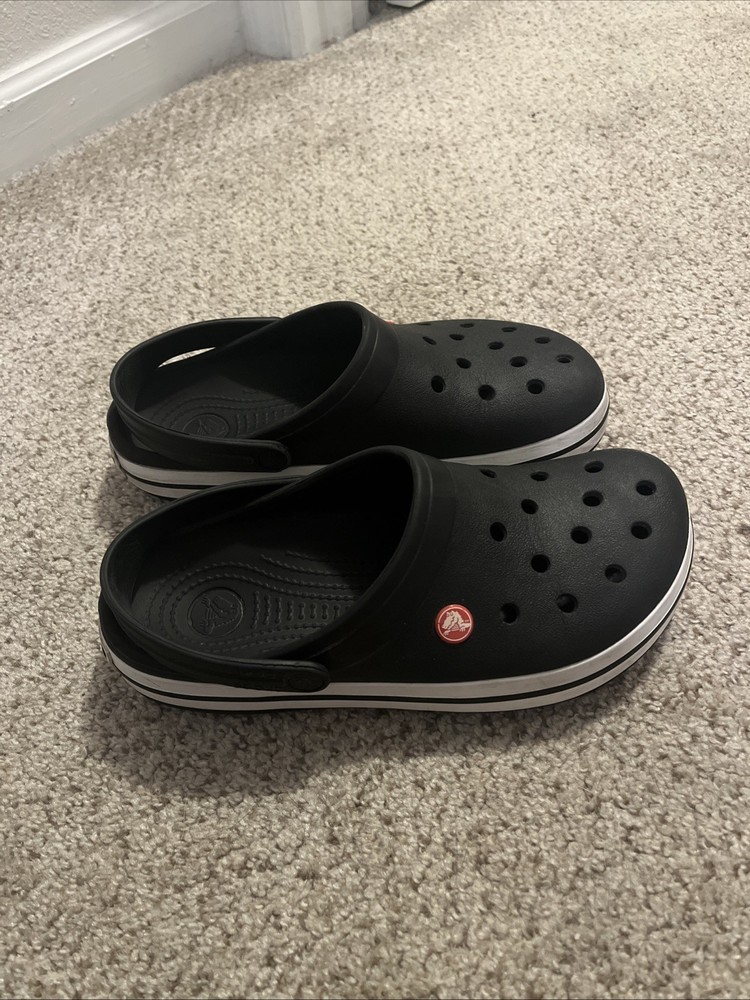 Crocs Crocband Unisex Slip-On Clogs Black White Women 10 Men 8