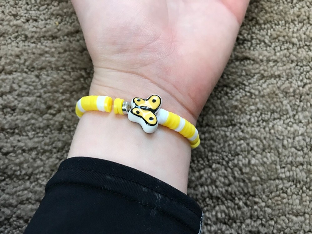 Yellow and white clay bead bracelet for small wrists and kids