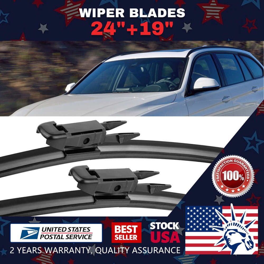 Durable 24 and 19 Inch Hybrid Bracketless Wiper Blade Set