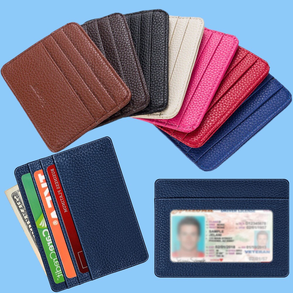Men Women RFID Block Faux Leather Slim Wallet Minimalist ID Holder Credit Card