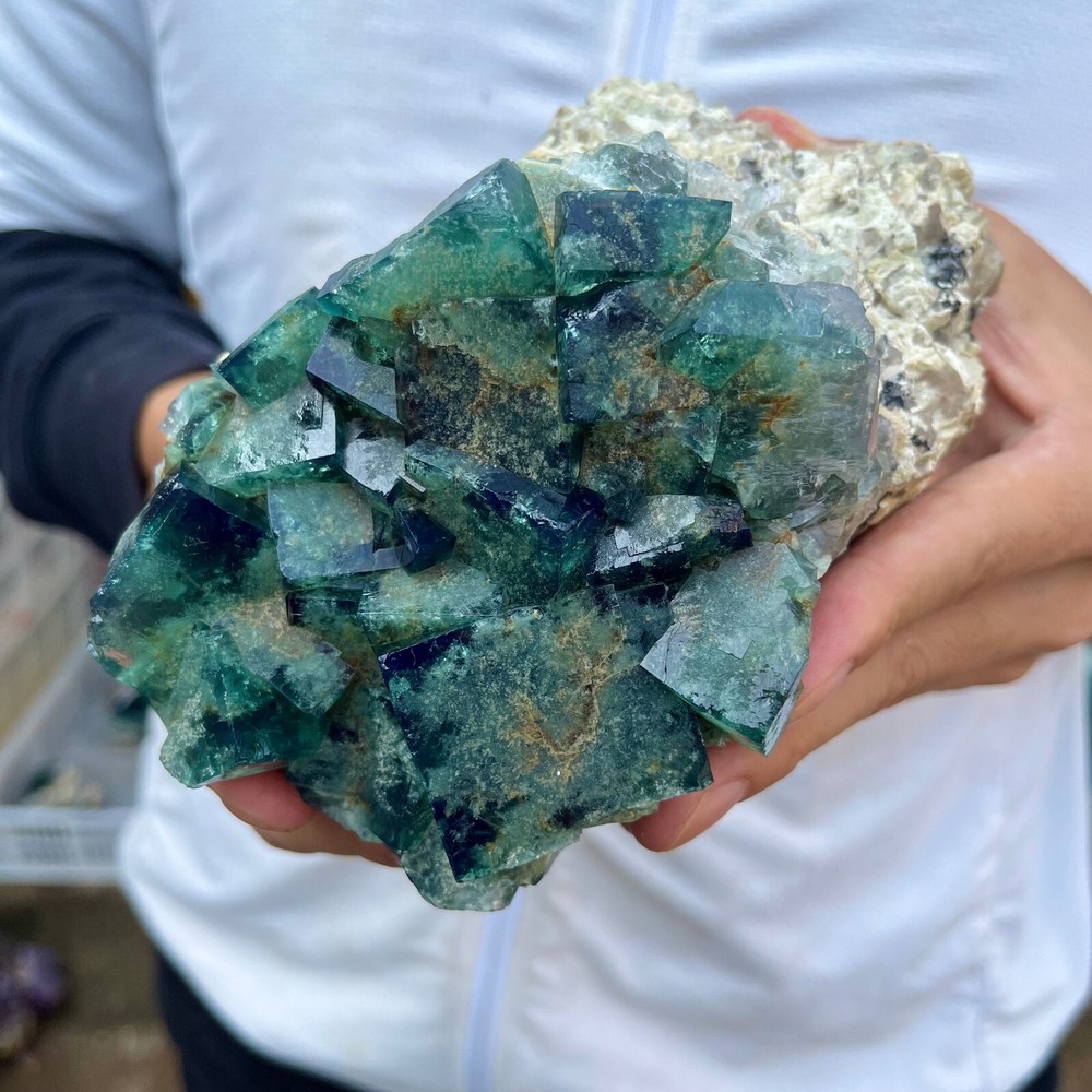 3.3LB Natural Green Fluorite Cube Quartz Crystal Cluster Mineral Specimen