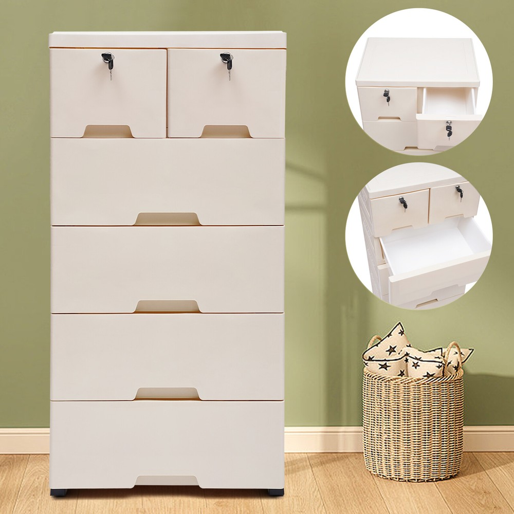 Movable Storage Cabinet PP Cabinet Garage Tool With 6 Drawers Lockable Cupboard