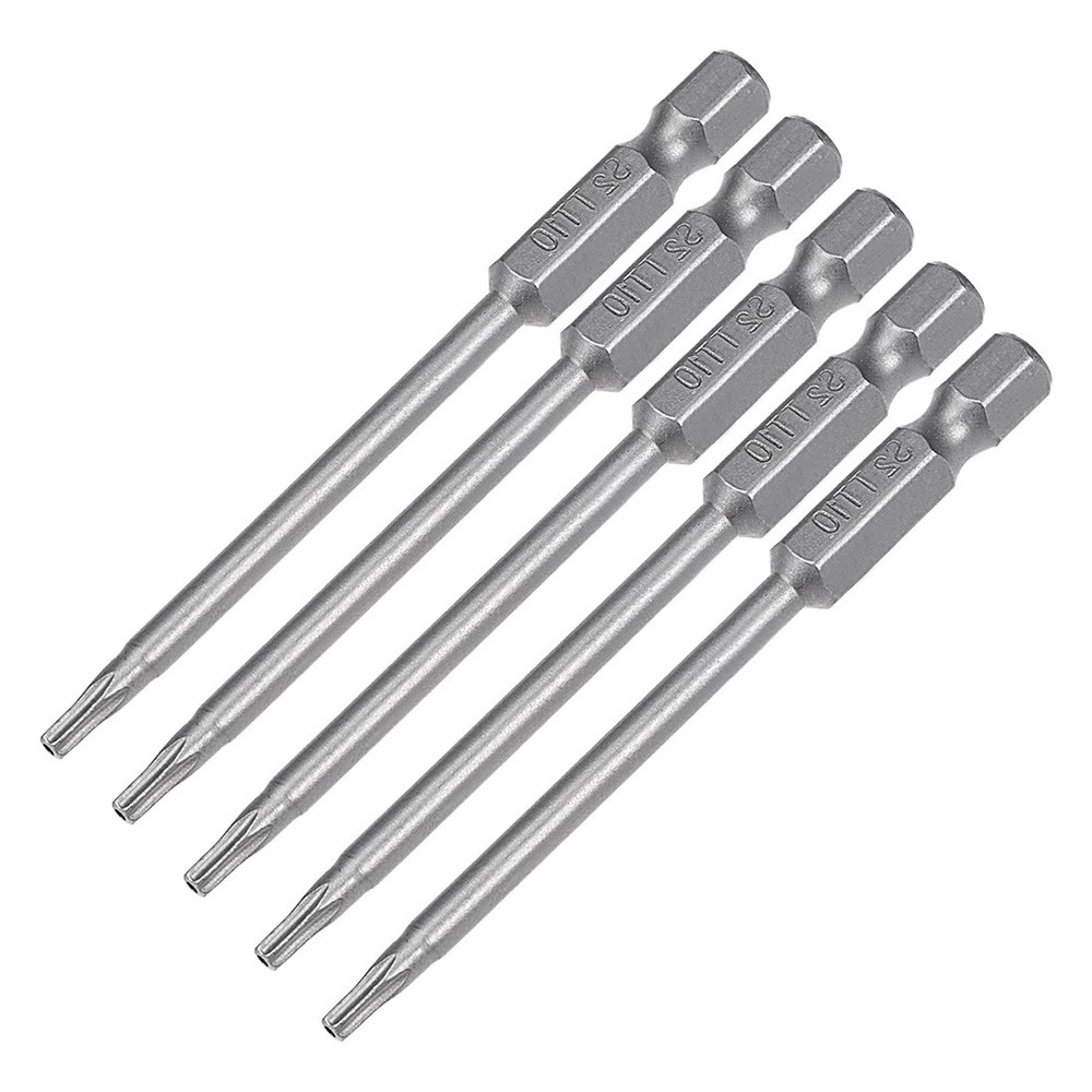 5pcs 1/4 Inch Hex Shank T10 Magnetic Security Torx Bits 75mm Long