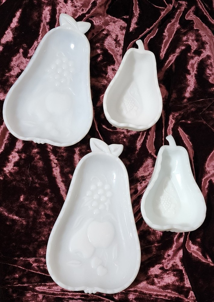 Vintage Lot White Milk Glass Pear Shaped Hazel Atlas Blossom Imperial Dishes