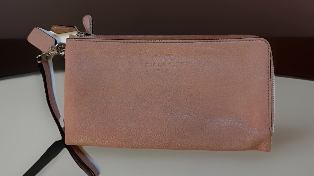 coach wristlet wallet double zip