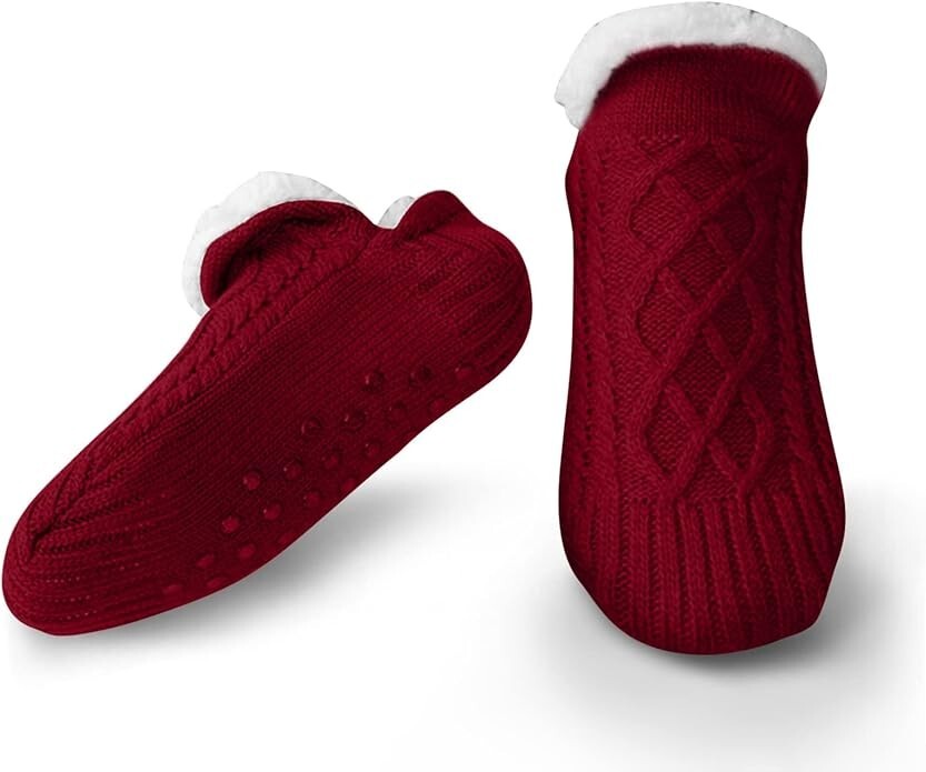 Slipper Fluffy Socks unisex Knitted Thick Velvet Lined Warm Winter Cable 43-45