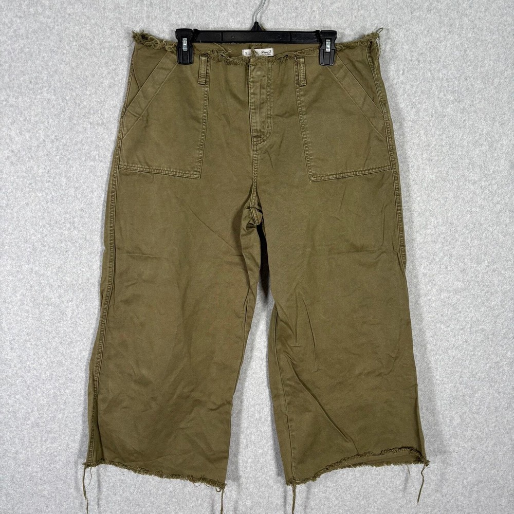 Denim Co Pants Womens Size 12 Army Olive Wide Leg Crop Utility Cut Off Canvas
