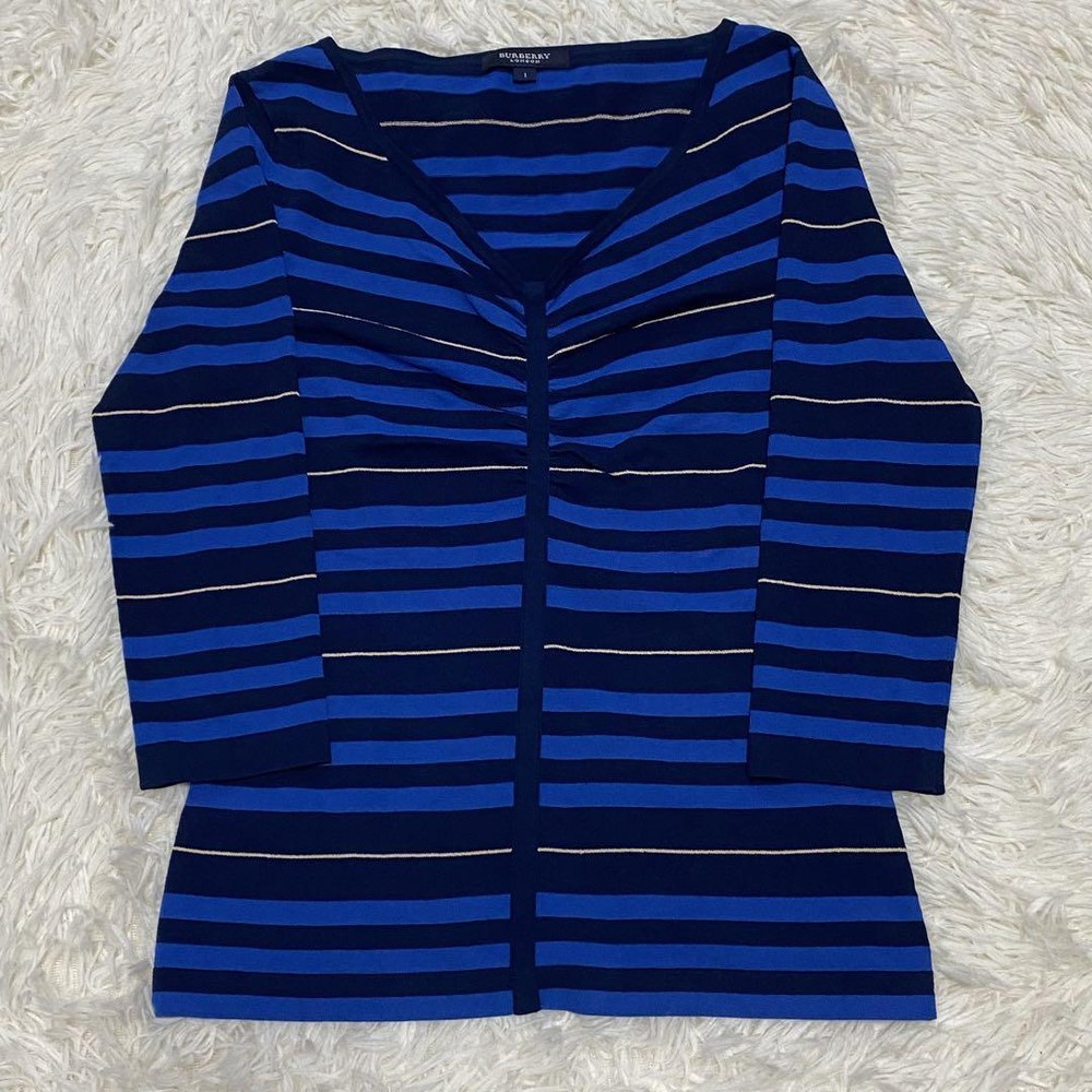 Burberry V Neck Knit Sweater Blue Medium Size - Authentic New