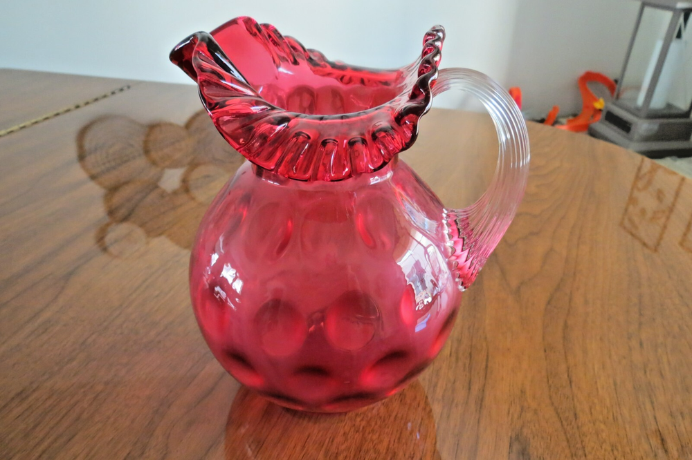 Vintage Fenton Cranberry Glass Pitcher with Elegant Design