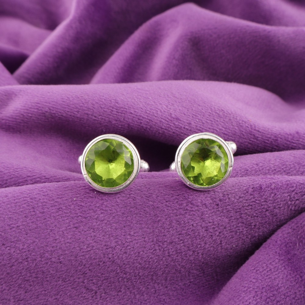 August Peridot Gemstone 925 Sterling Silver Green Classic Valentines Cufflinks