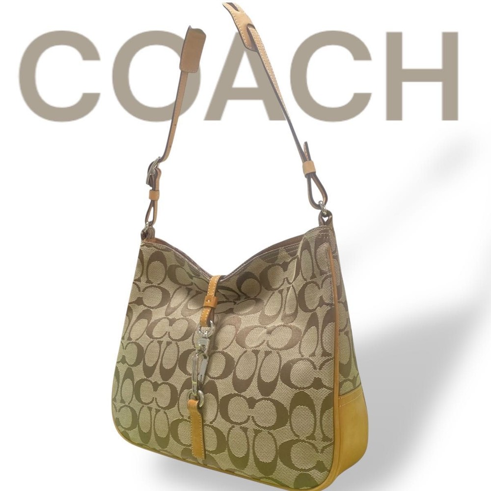 COACH Signature Brown Shoulder Bag with Accessory Pouch  