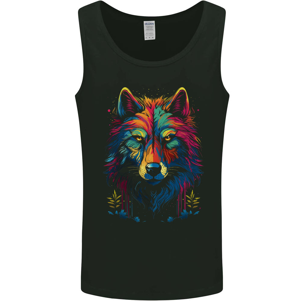 Colourful Fantasy Wolf Face Mens Vest Tank Top