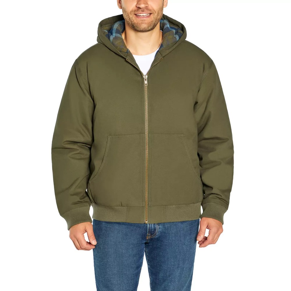 Woolrich Mens Green Canvas Full Zip Hooded Jacket Size M