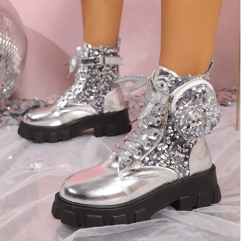 Women's Combat Ankle Boots with Low Heel Lace Up Riding Style Platform Sole