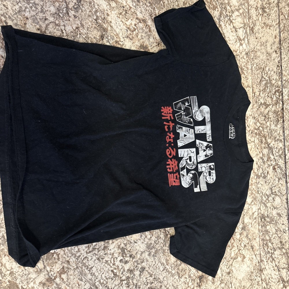 Star Wars Anime Black Youth Large Graphic T-Shirt 100% Cotton.