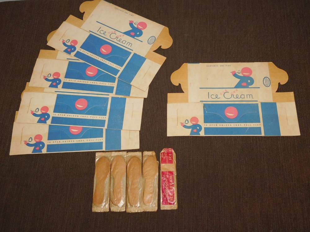 VINTAGE 5 BLOOMER BROS  ICE CREAM ONE PINT CARDBOARD CARTONS CONTAINERS