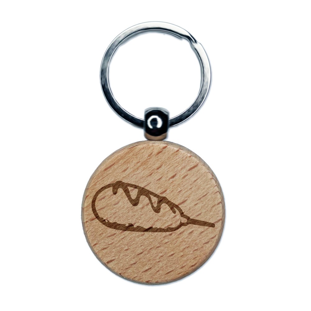 Corn Dog with Ketchup Engraved Wood Round Keychain Tag Charm