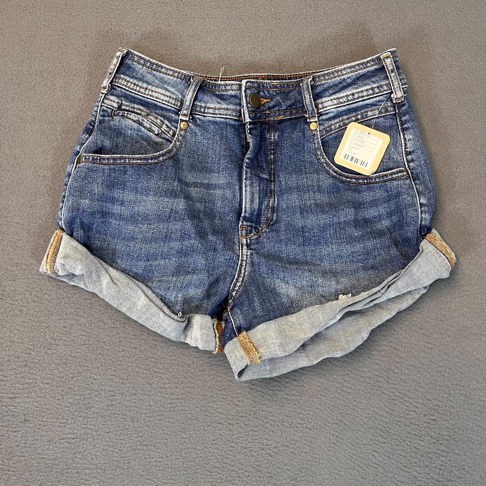 Pilcro Anthropologie Womens Sz 25 Med Blue Denim Jean Cuffed Shorts Back Pocket