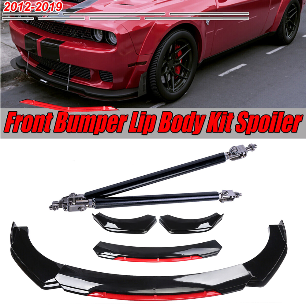 Dodge Challenger SRT Gloss Black Front Bumper Lip Splitter with Strut Rods