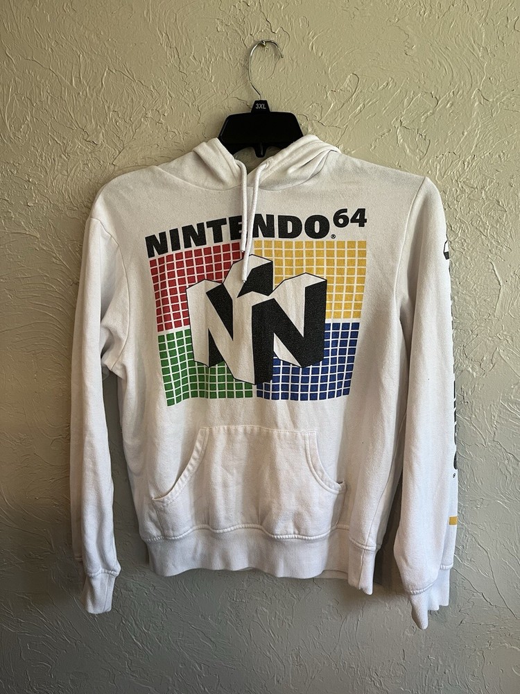 Nintendo N64 Hoodie Men’s Medium  Video Games Retro Style White 2020 Pocket