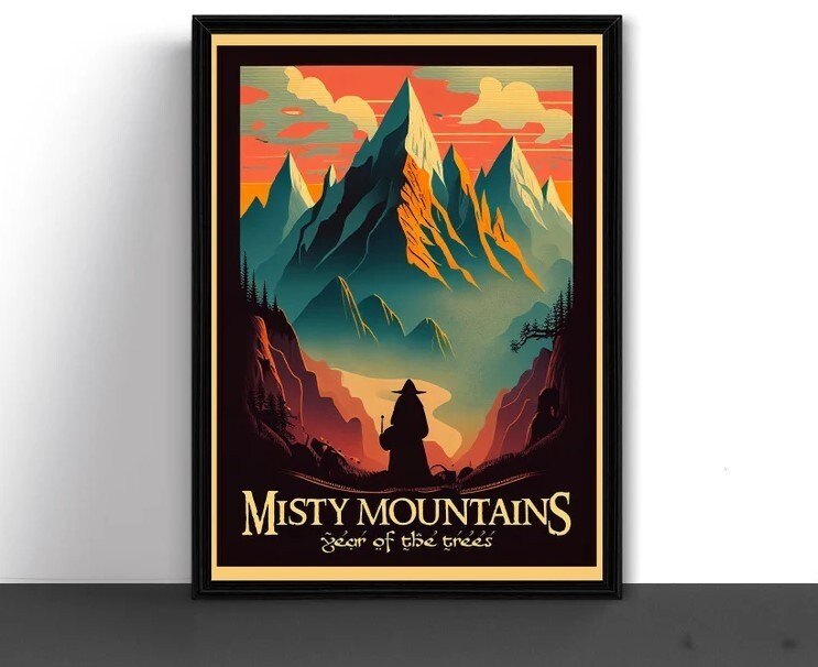 Lord of the Rings LOTR Mitsy Mountains J.R.R. Tolkien Art Print Travel Poster