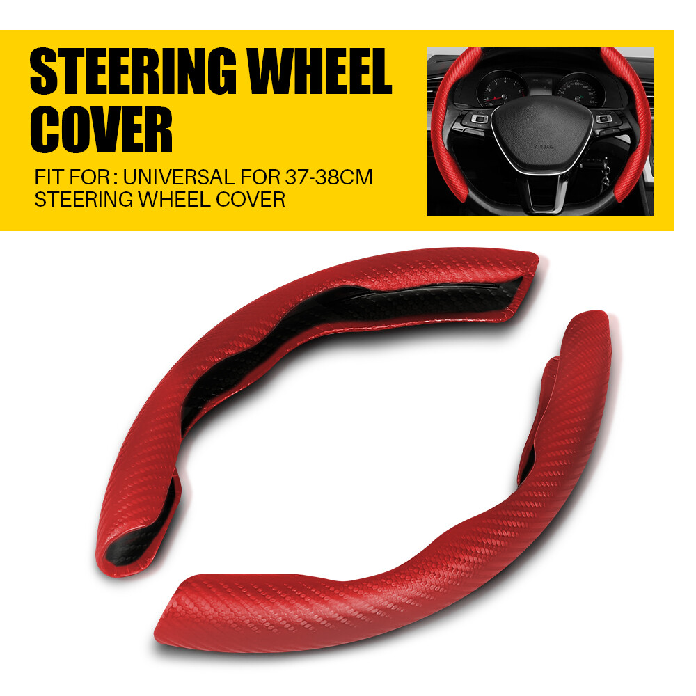 Car Steering Wheel Cover Red Leather Anti-slip Fits For 15