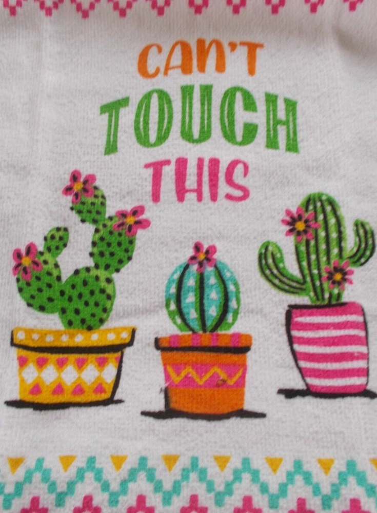 FULL UNCUT CACTUS  CAN'T TOUCH THIS Print Cotton Kitchen Towel