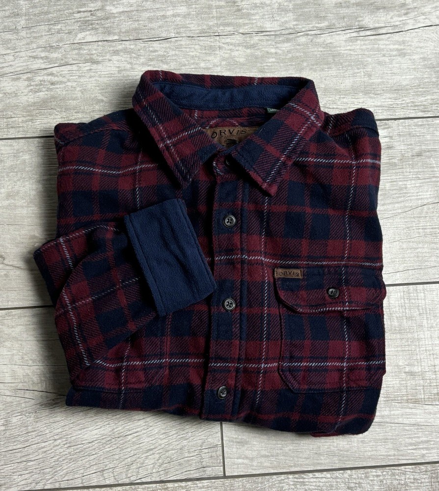 Orvis Big Bear Heavyweight Red Plaid Flannel Shacket XL for Hunting and Fishing