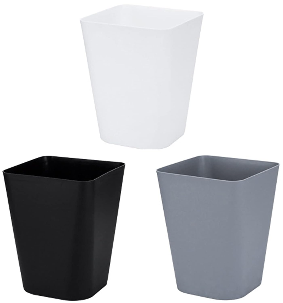 Set of 3 Plastic Small Trash Can - 1.6 Gallon Square Wastebasket Garbage Can for