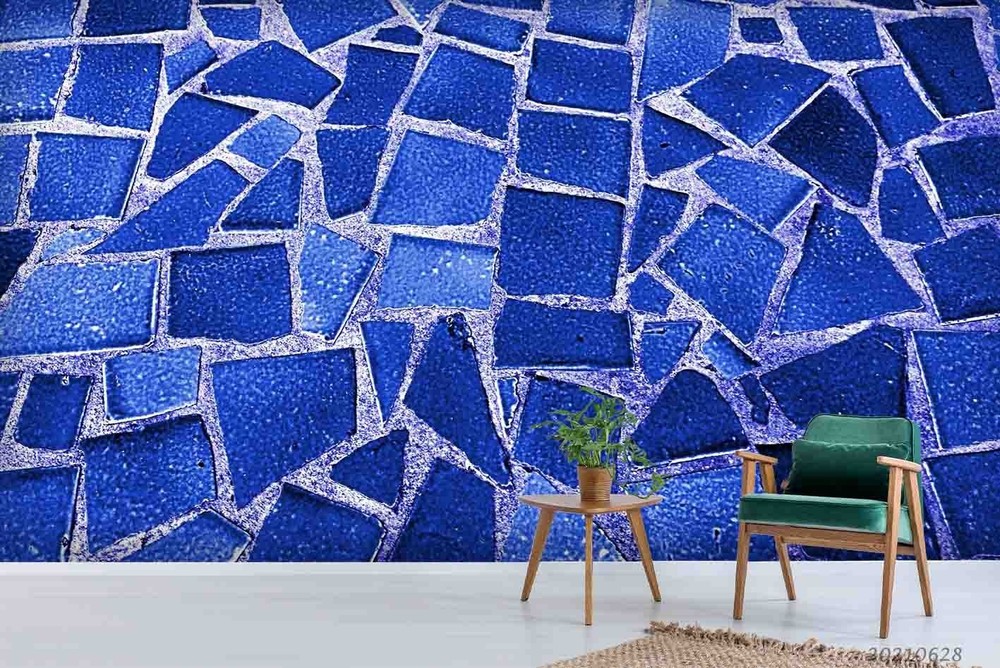 3D Blue Tile Texture Wall Murals Wallpaper Murals Wall Sticker