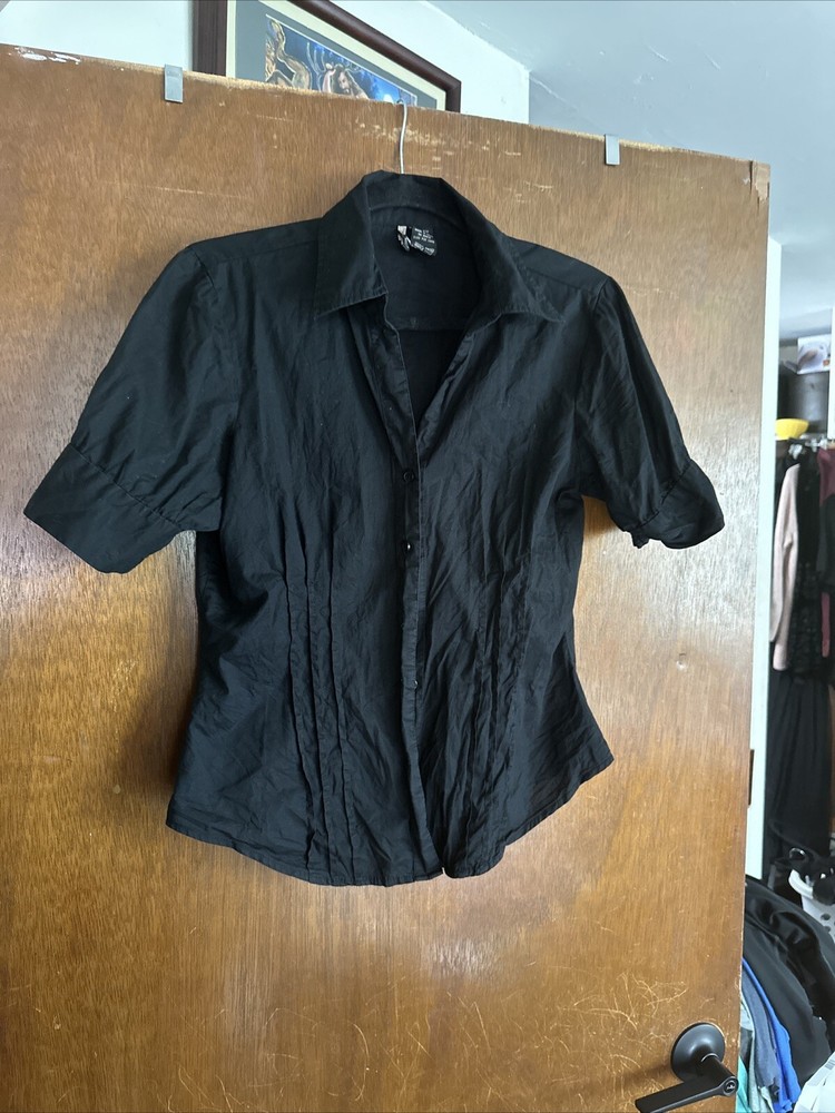 Passport Women Top Blouse Black  Size L 97% Cotton Spandex #gothchic