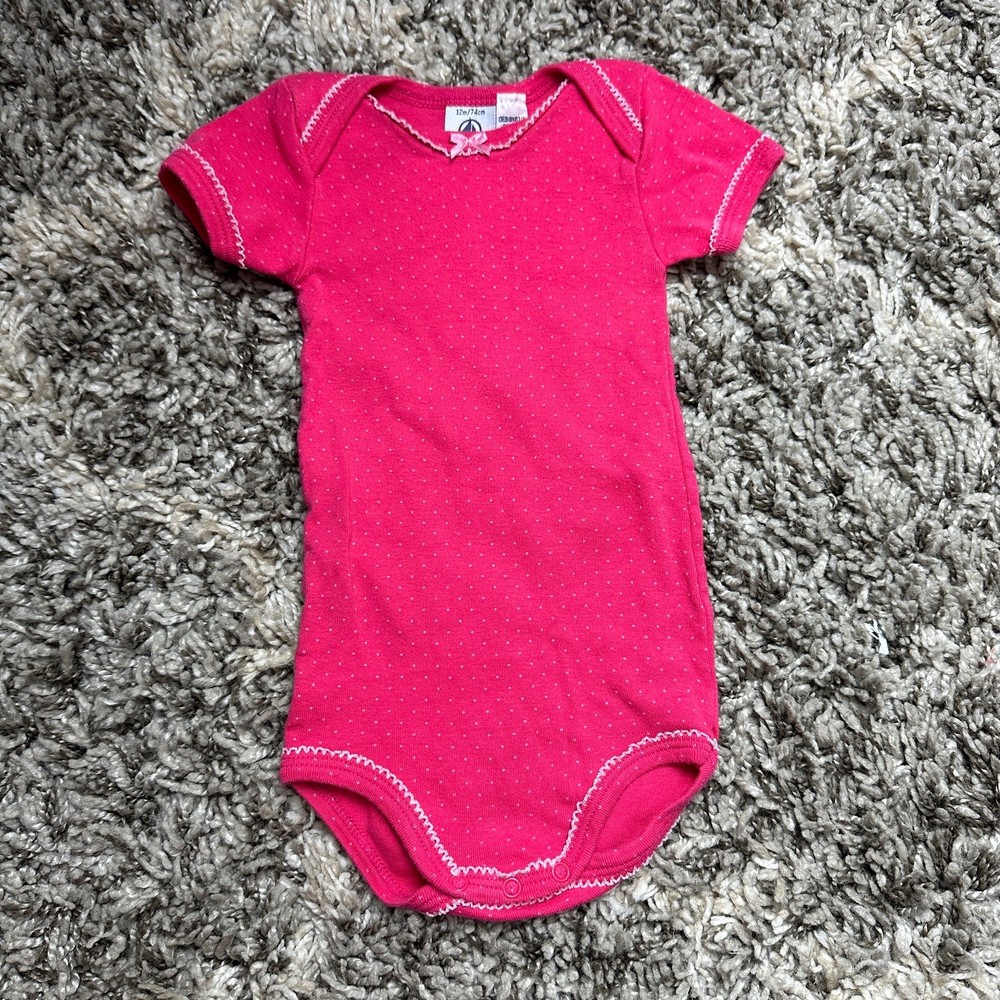 Petit Bateau Hot Pink Polka Dot Bodysuit Baby Girl 12 Months