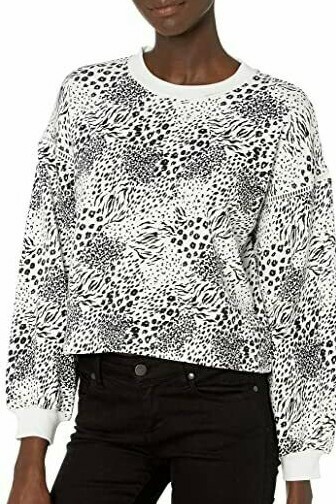 JOIE Jeyne Leopard Print Black & White Sweatshirt in Size Large