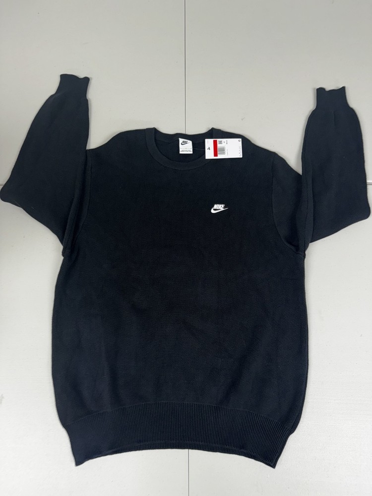 Nike Club Men's Crew Neck Sweater FQ2912-010 Black Knit Pick Size NWT $90