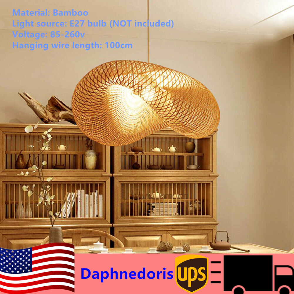 Bamboo Wicker Vintage Rattan Lantern Ceiling Lamp Indoor Pendant Light Fixture