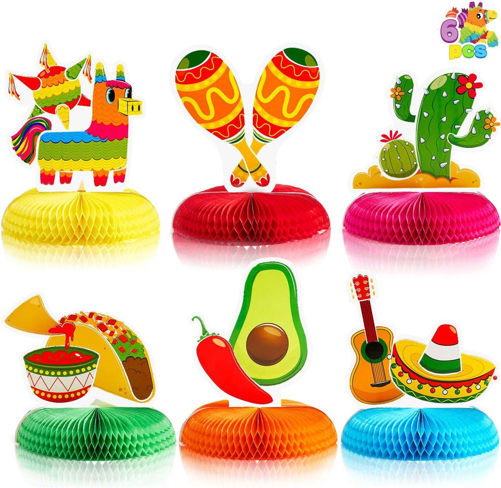 6-Piece Cinco De Mayo Honeycomb Centerpiece Set 8.5 Inch Fiesta Party Decor