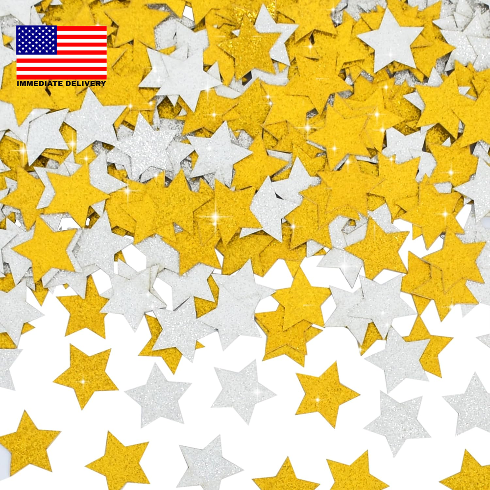 300Pcs Glitter Gold Silver Stars Confetti，Shiny Paper Table Confetti for Birthda