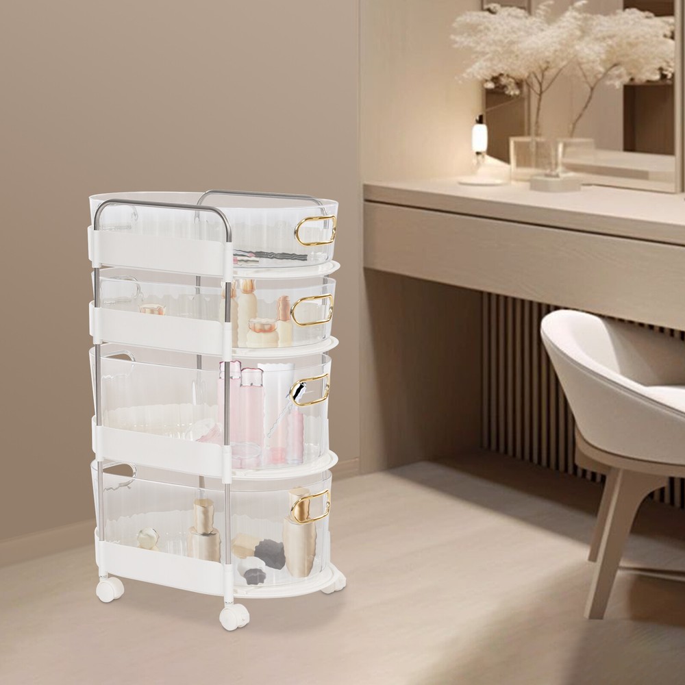 4 Drawer Plastic Storage Organizer Container Storage Rolling Cart For Bedroom