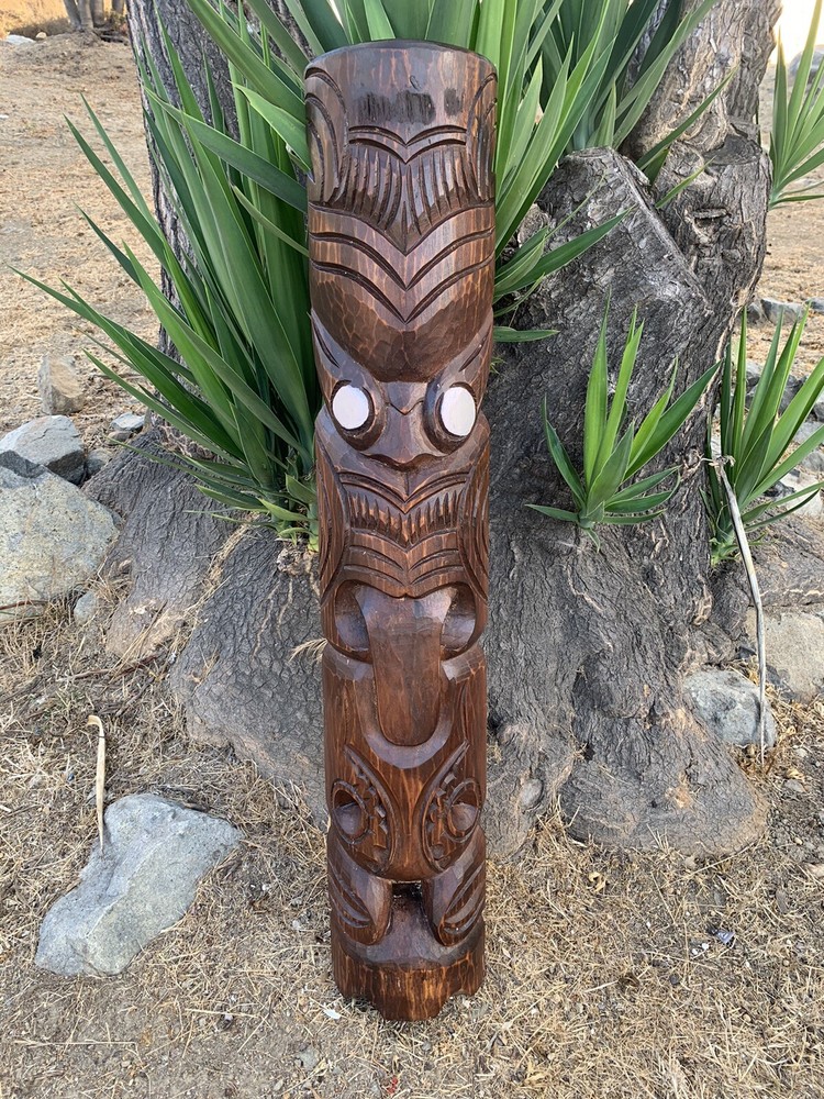 Māori Inspired Tribal Tiki Wood Carving Half Statue Wall Plaque Tropical Decor