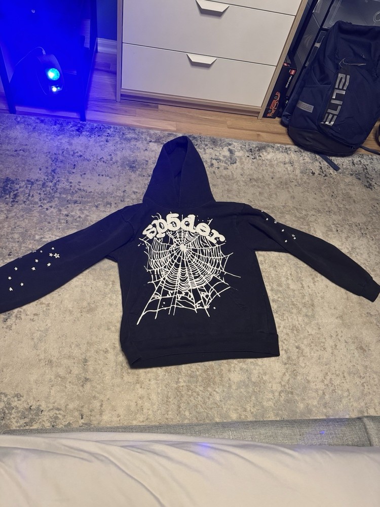 Sp5der Men's Hoodie Size Medium Black and White Real authentic