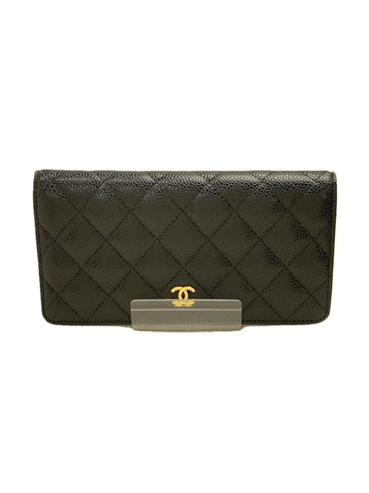 CHANEL Matelassé Caviar Black Long Wallet AP0233 Pre-Loved Good Condition