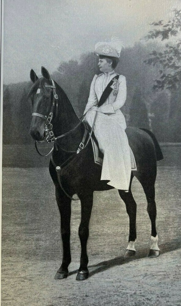 1900 Vintage Magazine Illustration German Empress Victoria Augusta on Horseback