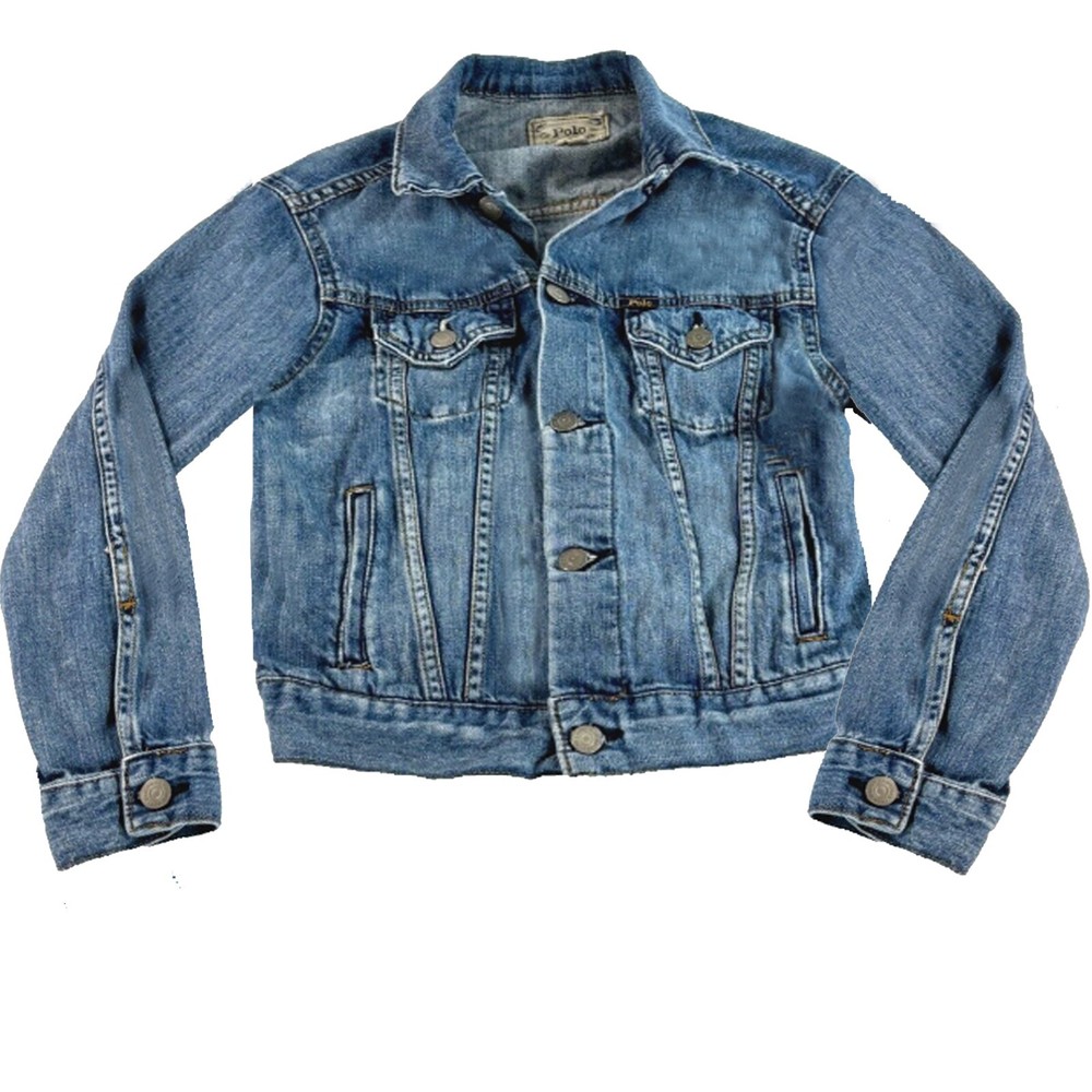 Polo Ralph Lauren Jean Jacket y2k Light Blue Crop Denim Trucker Womens XS