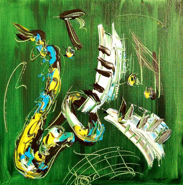 GREEN SAX JAZZ ABSTRACT ARTWORK canvas   Original Oil Painting BY KAZAV
