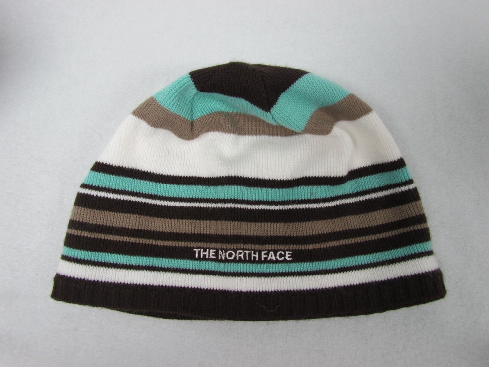 North Face Beanie Blue White Brown Stripe Adult One Size
